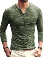 Load image into Gallery viewer, New fashion open placket slub silk men&#39;s long-sleeved T-shirt