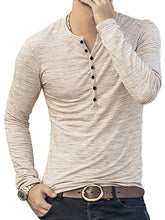 Load image into Gallery viewer, New fashion open placket slub silk men&#39;s long-sleeved T-shirt