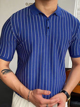 Load image into Gallery viewer, Summer new striped sweater short-sleeved lapel business Polo shirt