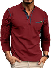 Load image into Gallery viewer, Men&#39;s Henley Color Block Knitted Long Sleeve T-Shirt