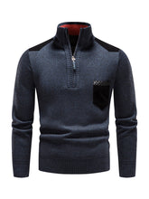 Load image into Gallery viewer, Men&#39;s stand-up collar thickened patchwork half-zip lapel sweater pullover sweater