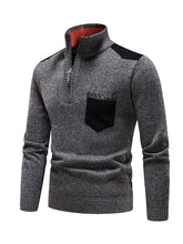 Load image into Gallery viewer, Men&#39;s stand-up collar thickened patchwork half-zip lapel sweater pullover sweater