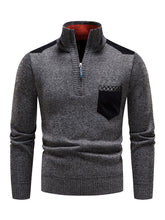 Load image into Gallery viewer, Men&#39;s stand-up collar thickened patchwork half-zip lapel sweater pullover sweater