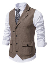 Load image into Gallery viewer, Men&#39;s herringbone tweed suit vest retro lapel vest