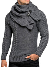 Load image into Gallery viewer, Men&#39;s fashionable scarf pullover solid color twist knitted sweater top