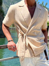 Load image into Gallery viewer, Men&#39;s solid color suit lace lace short -sleeved shirt