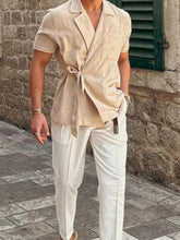 Load image into Gallery viewer, Men&#39;s solid color suit lace lace short -sleeved shirt