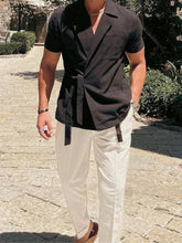 Load image into Gallery viewer, Men&#39;s solid color suit lace lace short -sleeved shirt