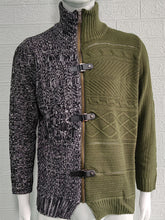 Load image into Gallery viewer, Men&#39;s high -necked color skin buckle long -sleeved knit sweater cardigan