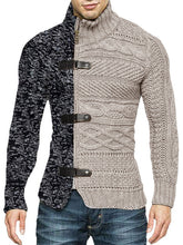 Load image into Gallery viewer, Men&#39;s high -necked color skin buckle long -sleeved knit sweater cardigan