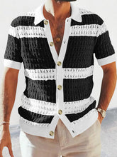 Load image into Gallery viewer, Men&#39;s new lapel short-sleeved color-blocked cardigan