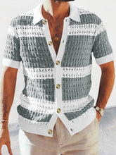 Load image into Gallery viewer, Men&#39;s new lapel short-sleeved color-blocked cardigan
