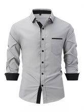 Load image into Gallery viewer, Men&#39;s Color Block Business Slim Casual Shirt Long Sleeve Shirt