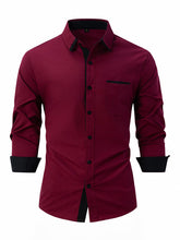 Load image into Gallery viewer, Men&#39;s Color Block Business Slim Casual Shirt Long Sleeve Shirt