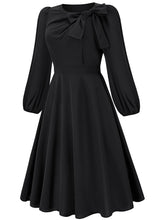 Load image into Gallery viewer, Women&#39;s round neck bow A-line mid-length dresses