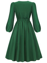 Load image into Gallery viewer, Women&#39;s round neck bow A-line mid-length dresses