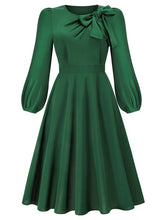 Load image into Gallery viewer, Women&#39;s round neck bow A-line mid-length dresses