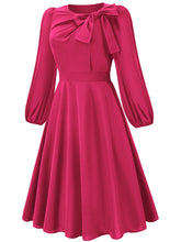 Load image into Gallery viewer, Women&#39;s round neck bow A-line mid-length dresses