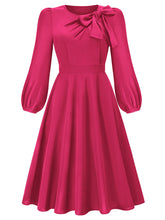 Load image into Gallery viewer, Women&#39;s round neck bow A-line mid-length dresses