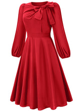 Load image into Gallery viewer, Women&#39;s round neck bow A-line mid-length dresses