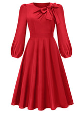 Load image into Gallery viewer, Women&#39;s round neck bow A-line mid-length dresses