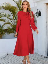 Load image into Gallery viewer, Women&#39;s round neck bow A-line mid-length dresses