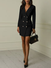 Load image into Gallery viewer, Black and white V-neck double breasted suit coat dress
