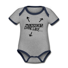 Load image into Gallery viewer, The Winning Look Short Sleeve Baby Bodysuit - heather gray/navy