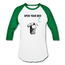 Load image into Gallery viewer, Open Your Box I C WORTH Baseball T-Shirt - white/kelly green