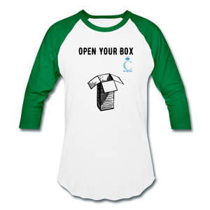 Open Your Box I C WORTH Baseball T-Shirt - white/kelly green