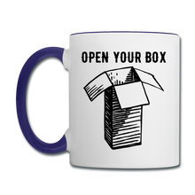 Load image into Gallery viewer, Open Your Box Coffee Mug - white/cobalt blue