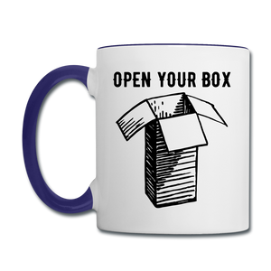 Open Your Box Coffee Mug - white/cobalt blue