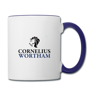 Cornelius Wortham Coffee Mug - white/cobalt blue