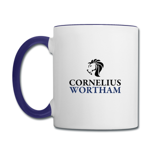 Cornelius Wortham Coffee Mug - white/cobalt blue
